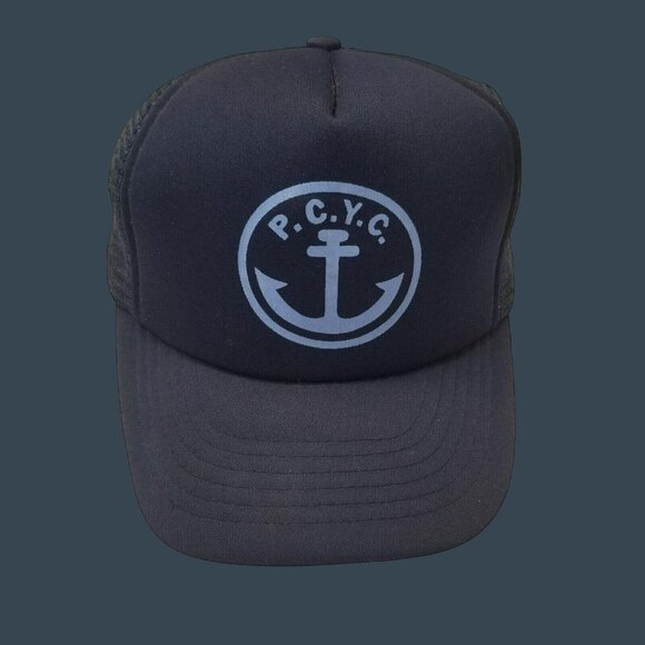 P.C.Y.C. Navy Blue Trucker Hat With Anchor Logo By Sportco Adjustable Mesh Back - Picture 1 of 9